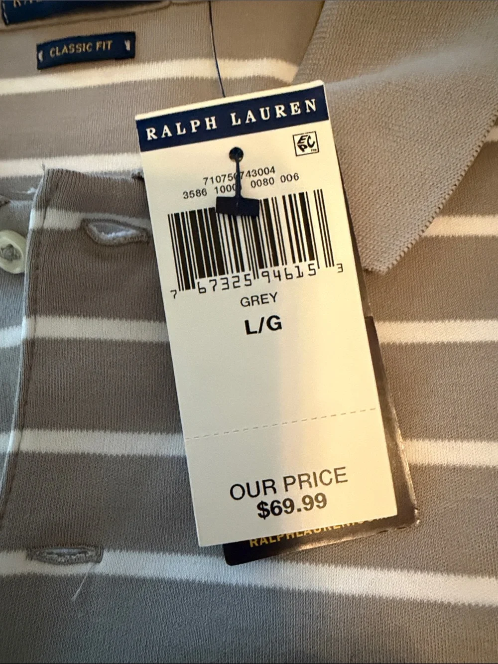 Polo by Ralph Lauren Men’s Light Gray & White Striped Polo